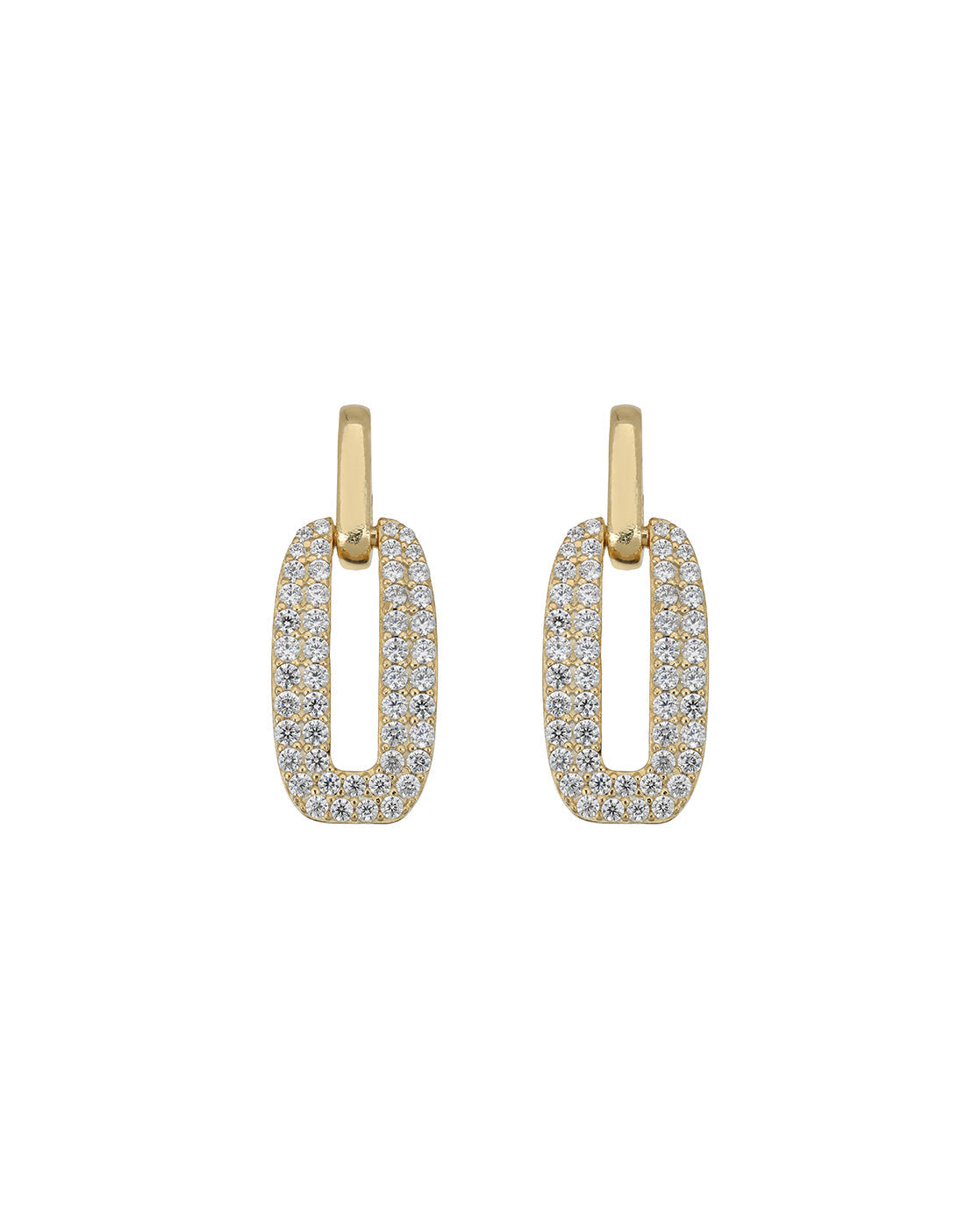 18Kt Gold-Plated CZ-Studded Oval Link Drop Earrings