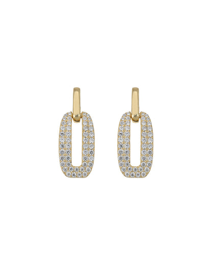 18Kt Gold-Plated CZ-Studded Oval Link Drop Earrings