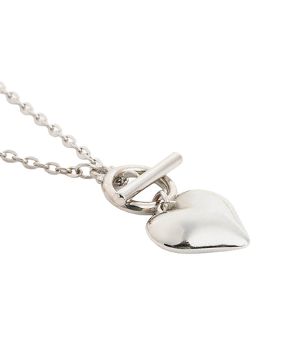 Set of 4 Silver Plated Puffed Heart, Toggle with Fancy Chains Multilayered Necklace