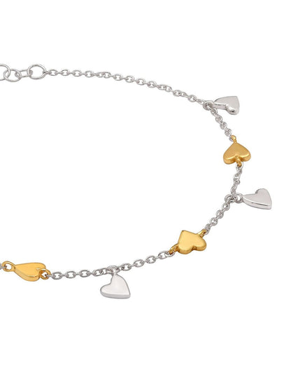 925 Sterling Silver Rhodium Plated Heart Charm Bracelet