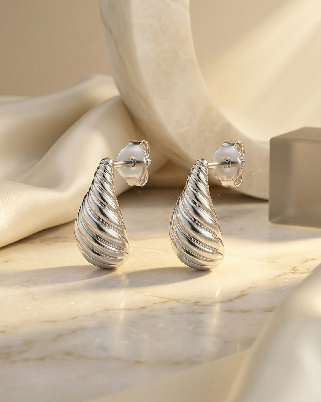 Rhodium Plated Seashell Mini Stud Earring