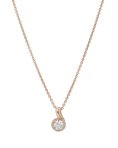 18KT Rose Gold Plated CZ Solitaire Swirl Pendant with Chain