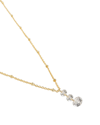 18KT Gold Plated Graduated Solitaire Drop Necklace with Fancy Chain