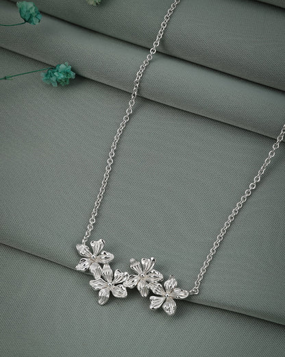 Rhodium Plated Dainty Floral Necklace
