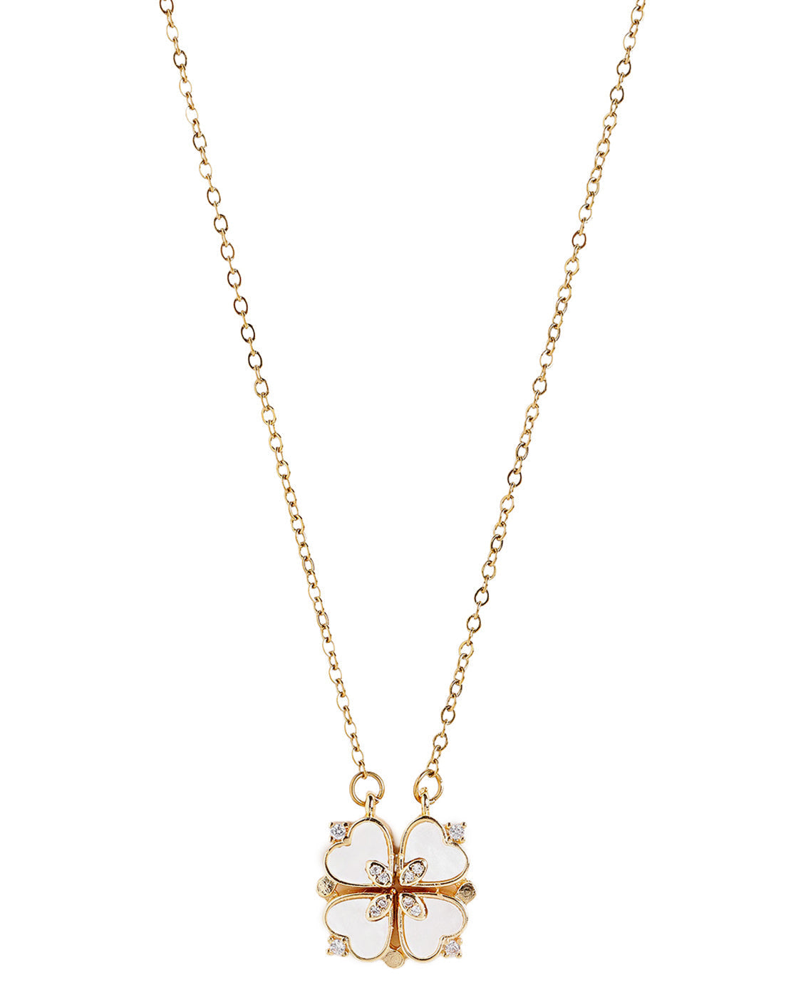 2 Way Wear Magnetic Heart Clover CZ Shell Pendant Necklace