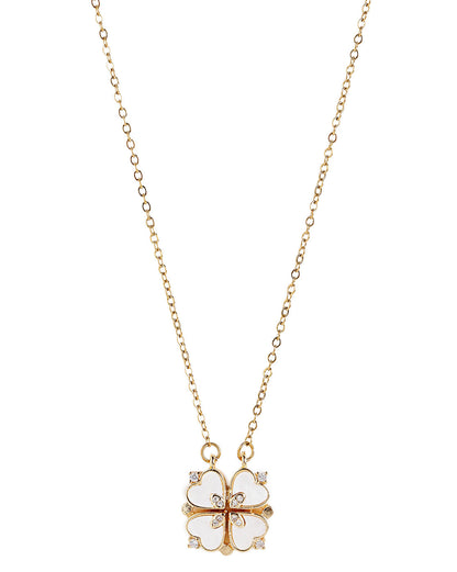 2 Way Wear Magnetic Heart Clover CZ Shell Pendant Necklace