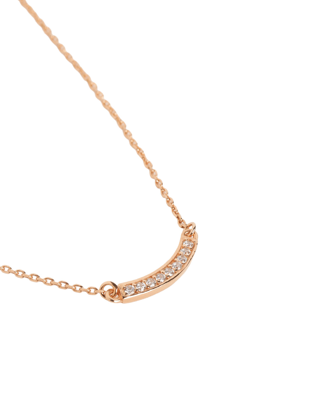 18KT Rose Gold Plated Dainty Curved CZ Studded Bar Necklace
