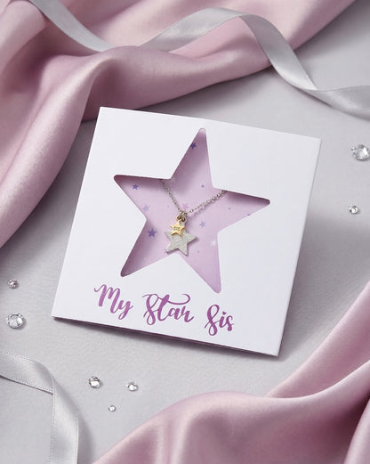 18kt Gold and Rhodium Plated Double Star Sis Pendant with Chain