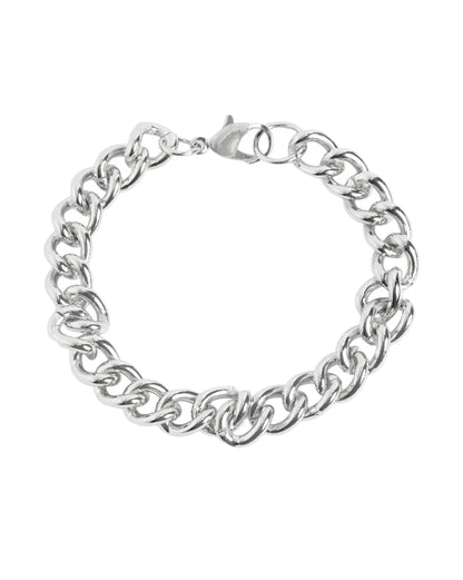 Men Silver Plated Curb Chain Bracelet