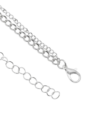 Silver Plated Dangling Bar and Interlinked Ring Lariat Layered Necklace