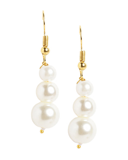 Gold Plated Double Strand Graduating Pearl Necklace with Earring Set