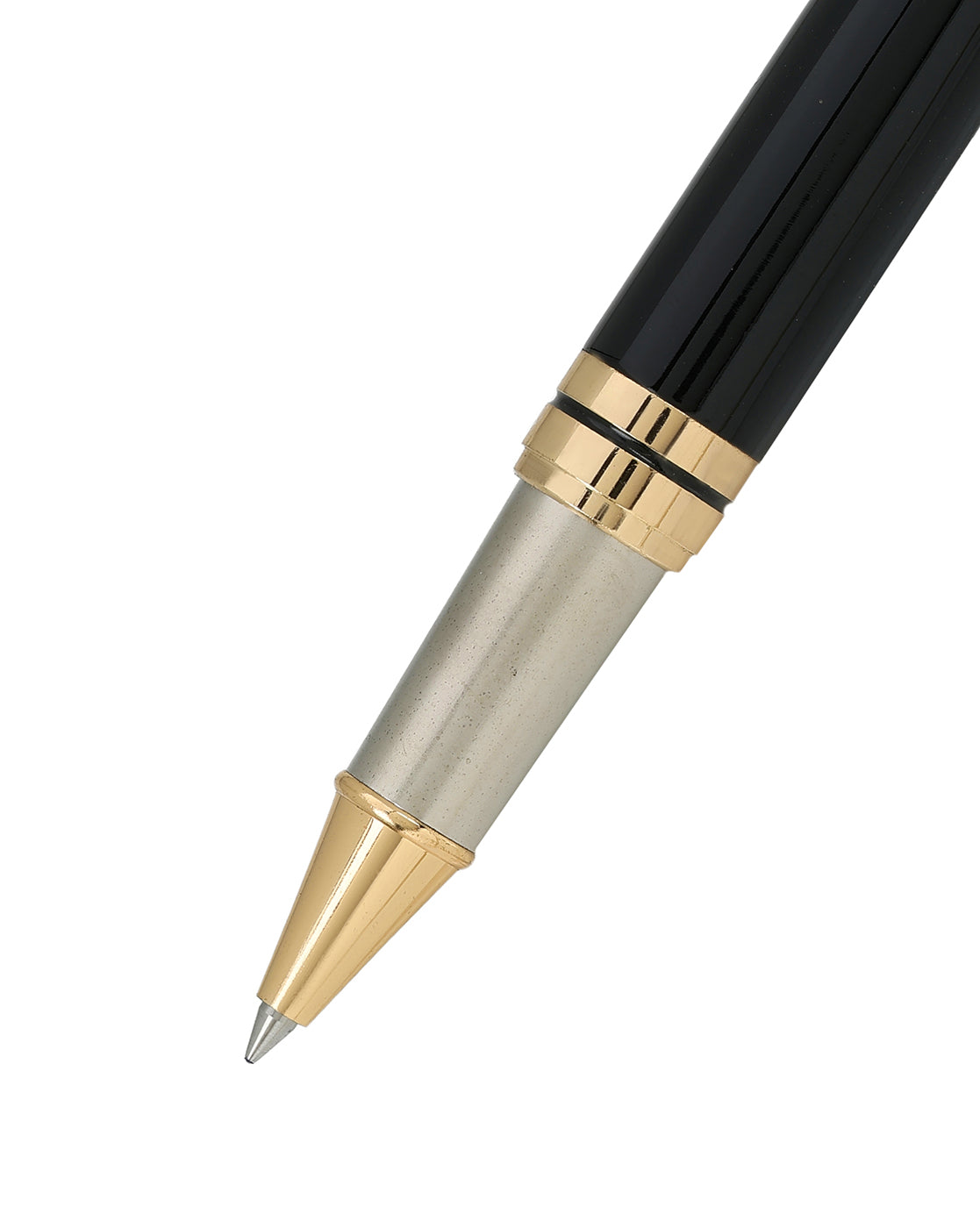 Set of 2 Glossy Black Metal Executive Roller and Twist Pen Gift Set with Gold Trim and Accents