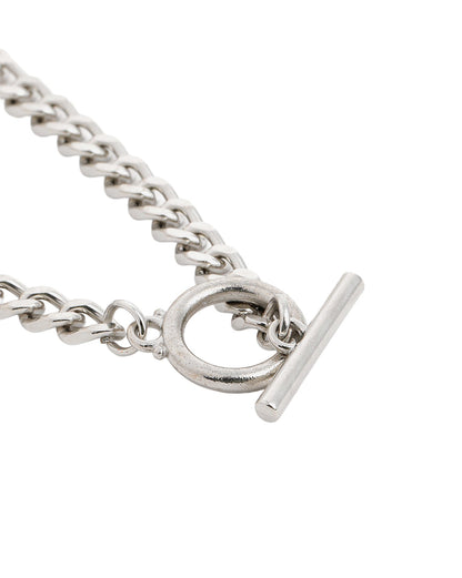 Set of 4 Silver Plated Puffed Heart, Toggle with Fancy Chains Multilayered Necklace