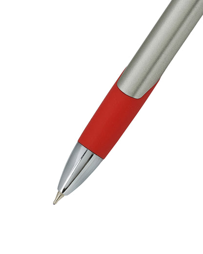 Silver &amp; Red Toned Smooth Ink Clicker Botton Writing Ball Pen with Grip and Fine Tip