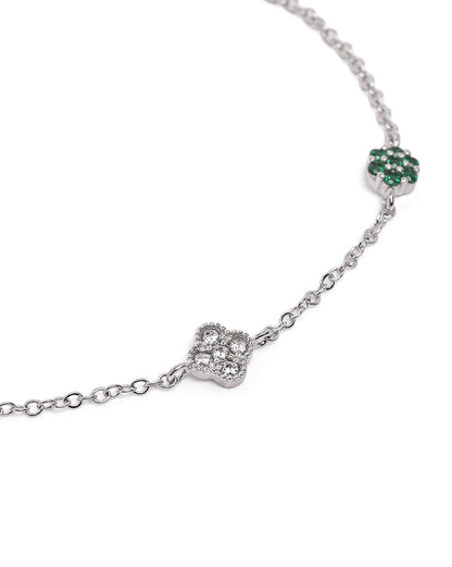 Rhodium Plated Green CZ Van Cleef Charm Adjustable Bracelet