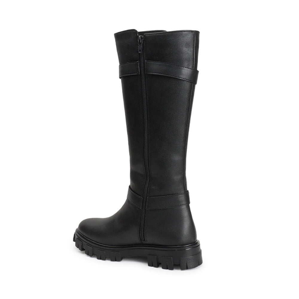Women Block-Heeled Buckle Detail Winter Long  Boots