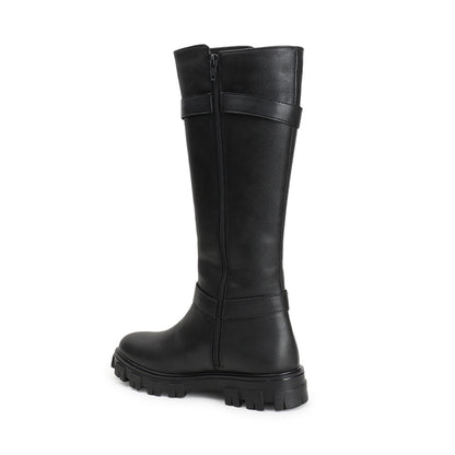 Women Block-Heeled Buckle Detail Winter Long  Boots