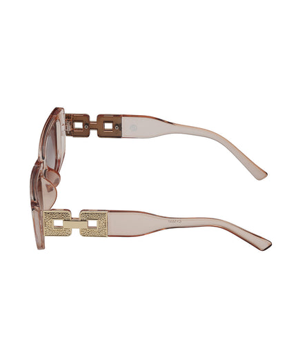 Woman Peach &amp; Gold Toned UV Protected Brown Lens Cateye Sunglasses