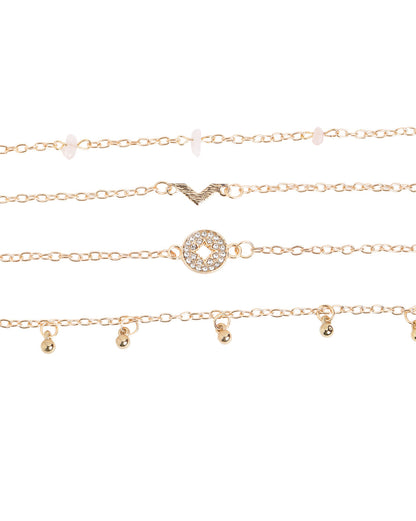 Set of 6 Rose Gold Plated CZ Studded Textured Trendy Adjustable &amp; Cuff Bracelet Multipack Set
