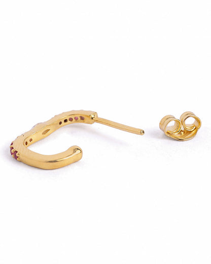 18kt Gold Plated Ruby Red Mini Hoop Earring