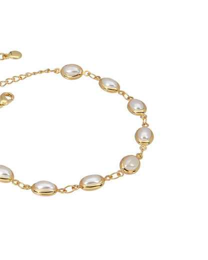 Gold Plated Elegant Oval Pearl Studded Bracelet