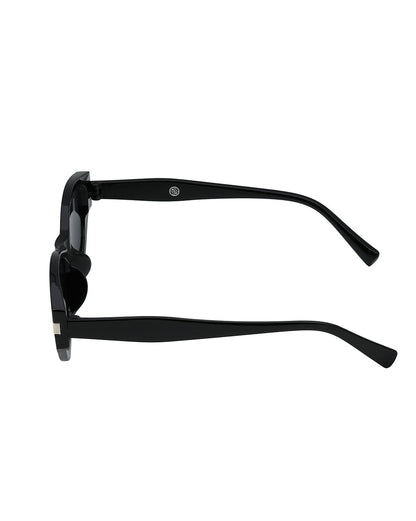 Women Black &amp; Silver Toned UV Protected Black Lens Oval Sunglasses