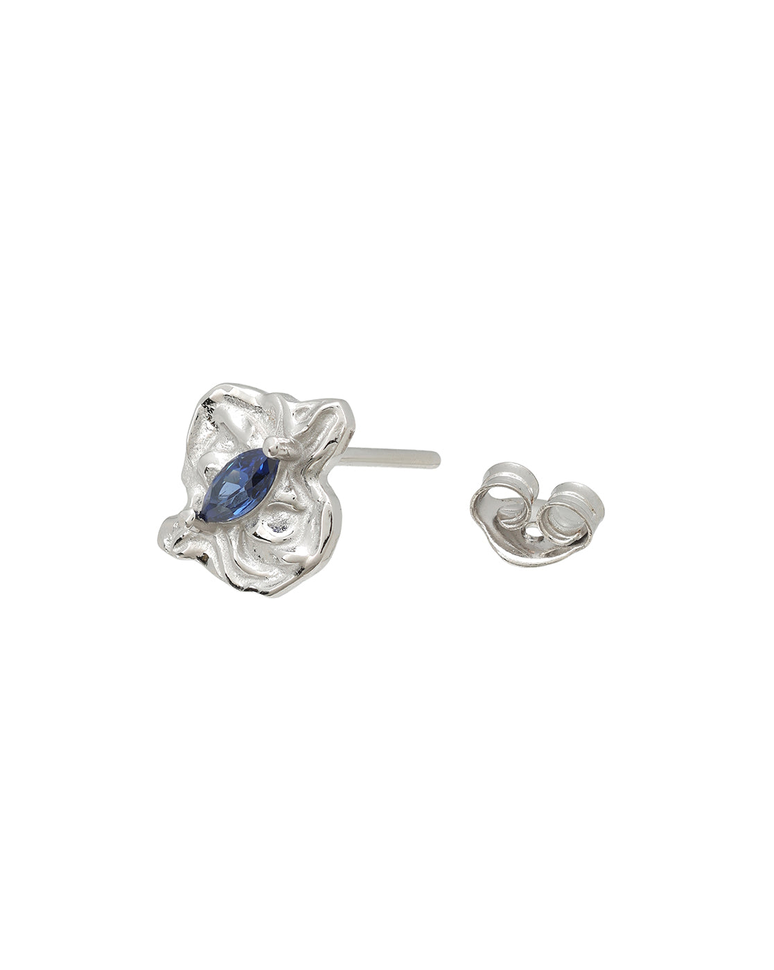 Rhodium Plated CZ Sapphire Blue Studded Contemporary Petite Stud Earring