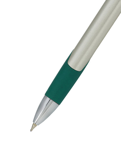 Silver &amp; Teal Green Toned Smooth Ink Clicker Botton Writing Ball Pen with Grip and Fine Tip