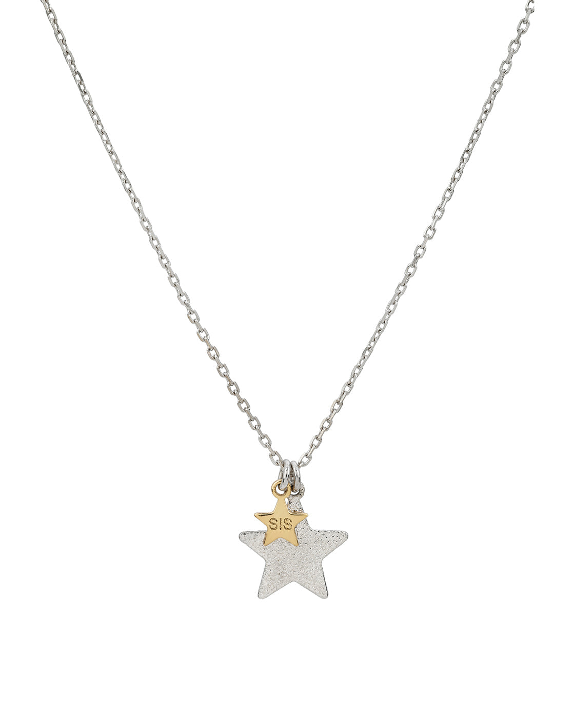 18kt Gold and Rhodium Plated Double Star Sis Pendant with Chain