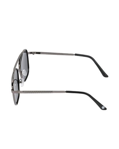 Men Metallic and Black Toned Black Polarised Lens Rectangle Sunglasses
