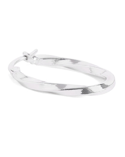 Rhodium Plated Oval Twisted Hoop Earring