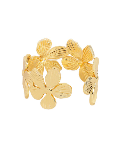 Gold Plated Textured Floral Adjustable Ring