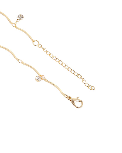 Gold Plated Contemporary Dangling CZ and Pearl Wave Necklace