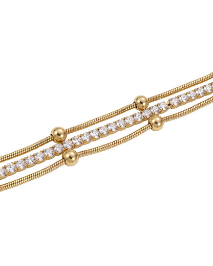 Gold Plated CZ Studded and Layered Tennis Bracelet