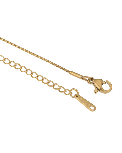 Gold Plated Pink Solitaire Studded Round Pendant and Snake Chain