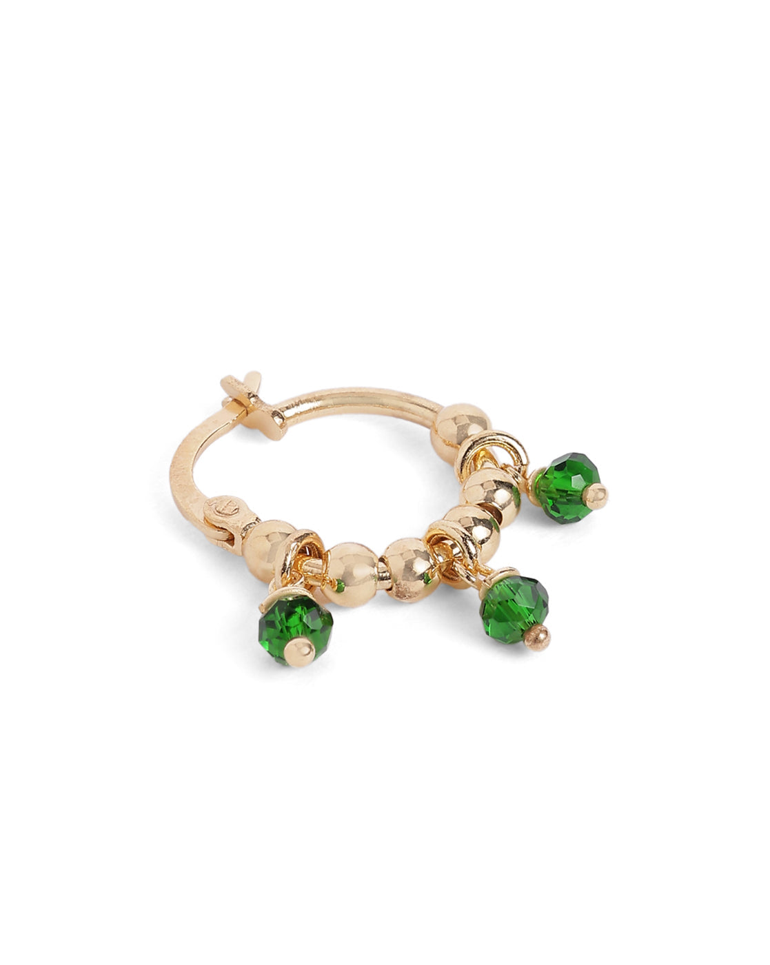 18kt Gold Plated Green Bead Hoop Earring