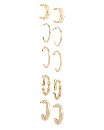 Multipack Set of 9 Gold Plated CZ and Pearl Heart Circular Stud and Hoop Earring