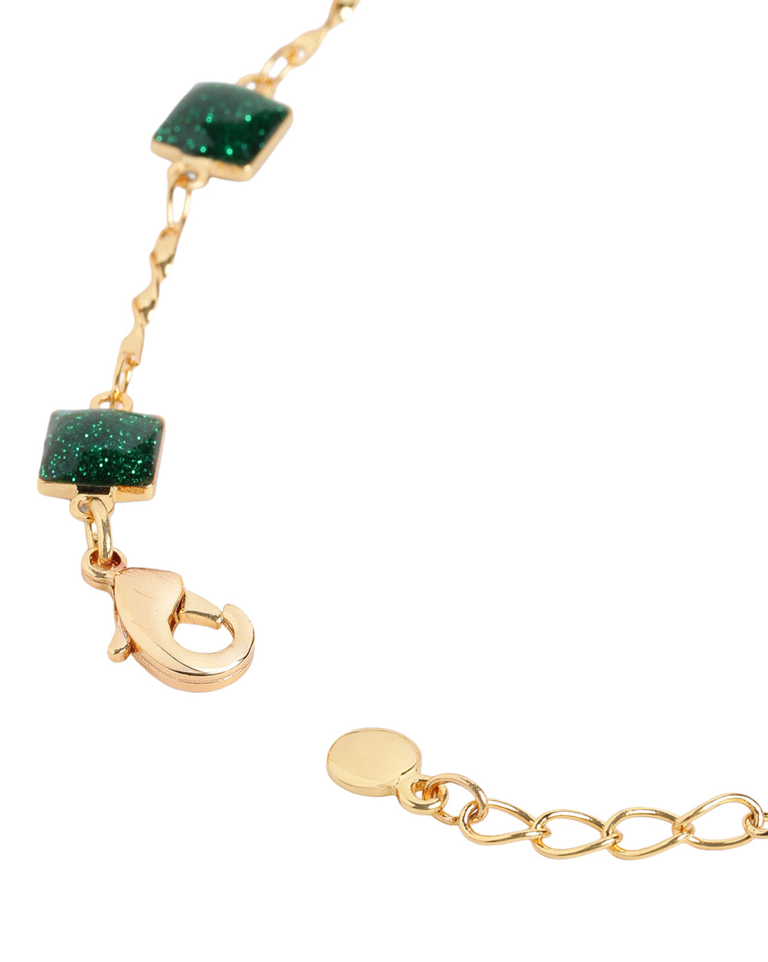 Gold Plated Contemporary Geometric Teal Stones Station Chain Necklace