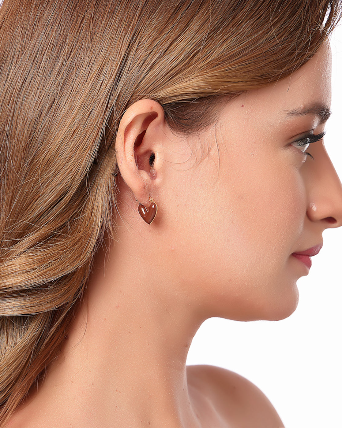 18k Gold-Plated Brown Enamel Heart Hoop Earrings