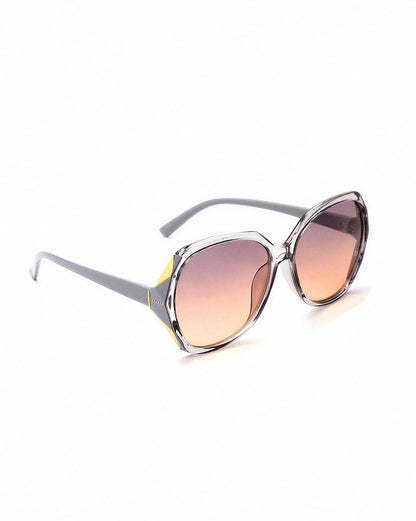 Women Grey Toned UV Protected Sunglasses &amp; Rhodium Plated Solitaire Drop Earring Set