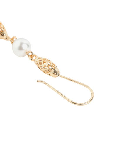 Gold-Plated Elegant Pearl Filigree Drop Earrings