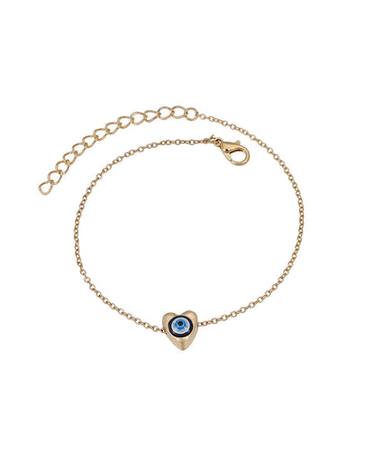 Set of 2 Rose Gold Plated Puff Heart Evil Eye Enamel Layered Anklet