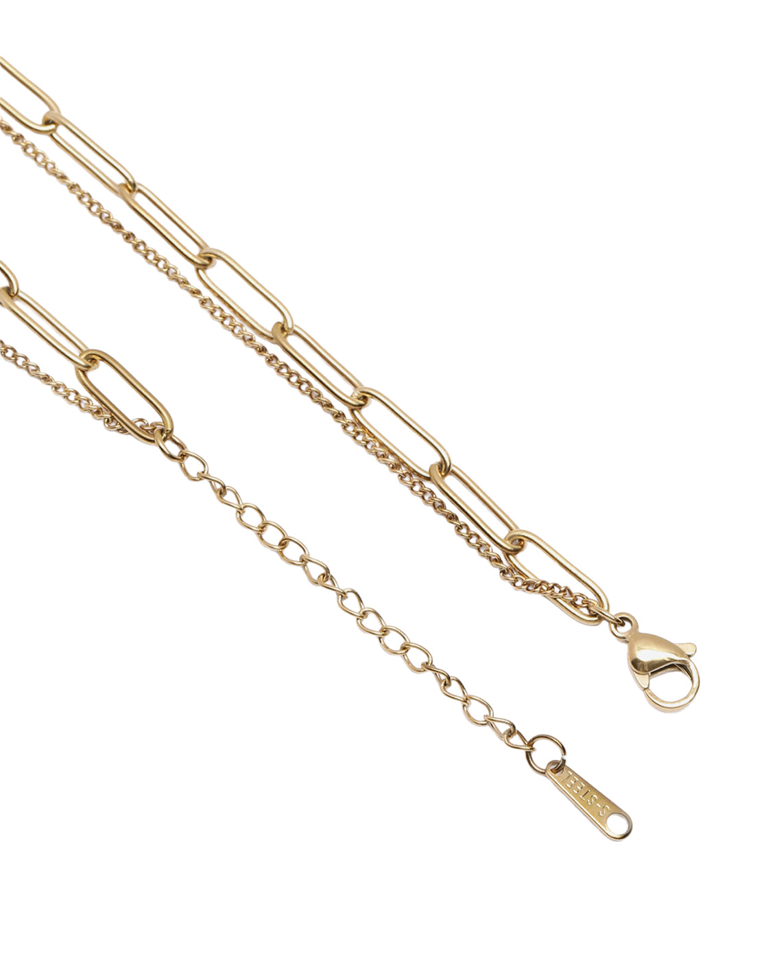 Gold Plated Modern Dangling Organic Pearl &amp; Paperclip Chain Layered Necklace