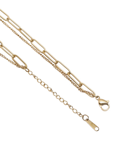 Gold Plated Modern Dangling Organic Pearl &amp; Paperclip Chain Layered Necklace