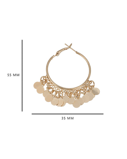 Gold Plated Dangling Boho Coin Fringe Bold Hoop Earring