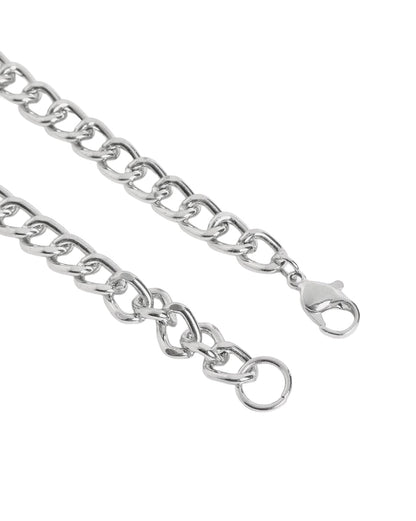 Men Silver Plated Elongated Oval Link Chain Necklace