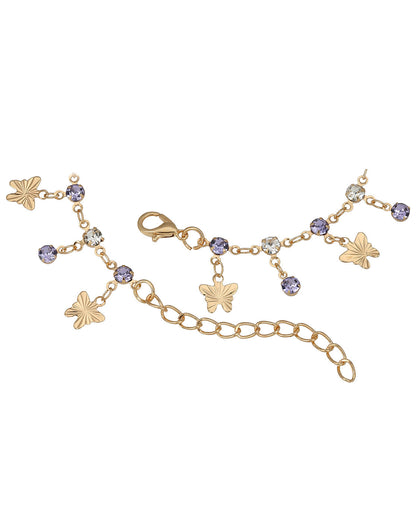 Rose Gold Plated CZ and Amethyst Purple Solitaire Butterfly Charm Anklet