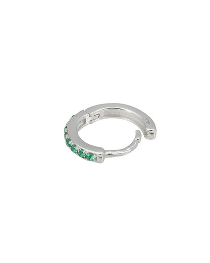 925 Sterling Silver Rhodium Plated Emerald Green CZ Studded Mini Hoop Earring