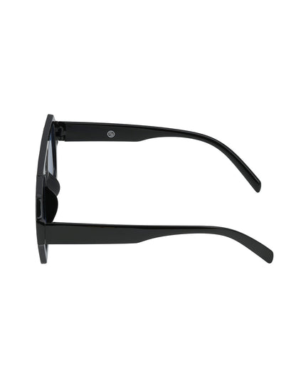 Unisex Black Toned UV Protected Blue Lens Hexagonal Sunglasses
