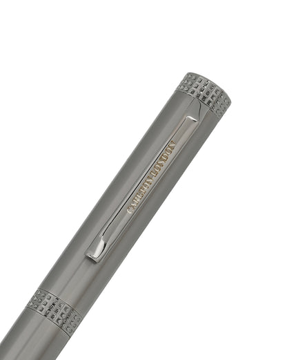 Metallic &amp; Silver Toned Luxury Ballpoint Roller Pen with Engraved Megnatic Cap and Metallic Finish Smooth Ink